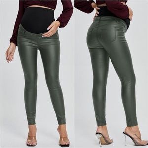 Maternity Army Green Wide Band Waist Skinny Fitted Pants